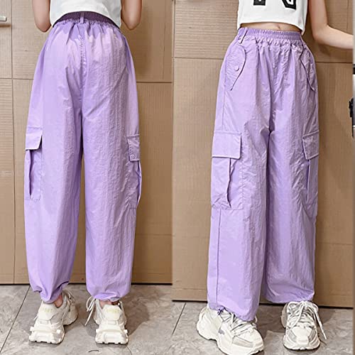 Parachute Pants for Girls Cargo Trousers Elastic Waist Wide Leg Track Pants Y2k Clothing Kids 5-14 Years4