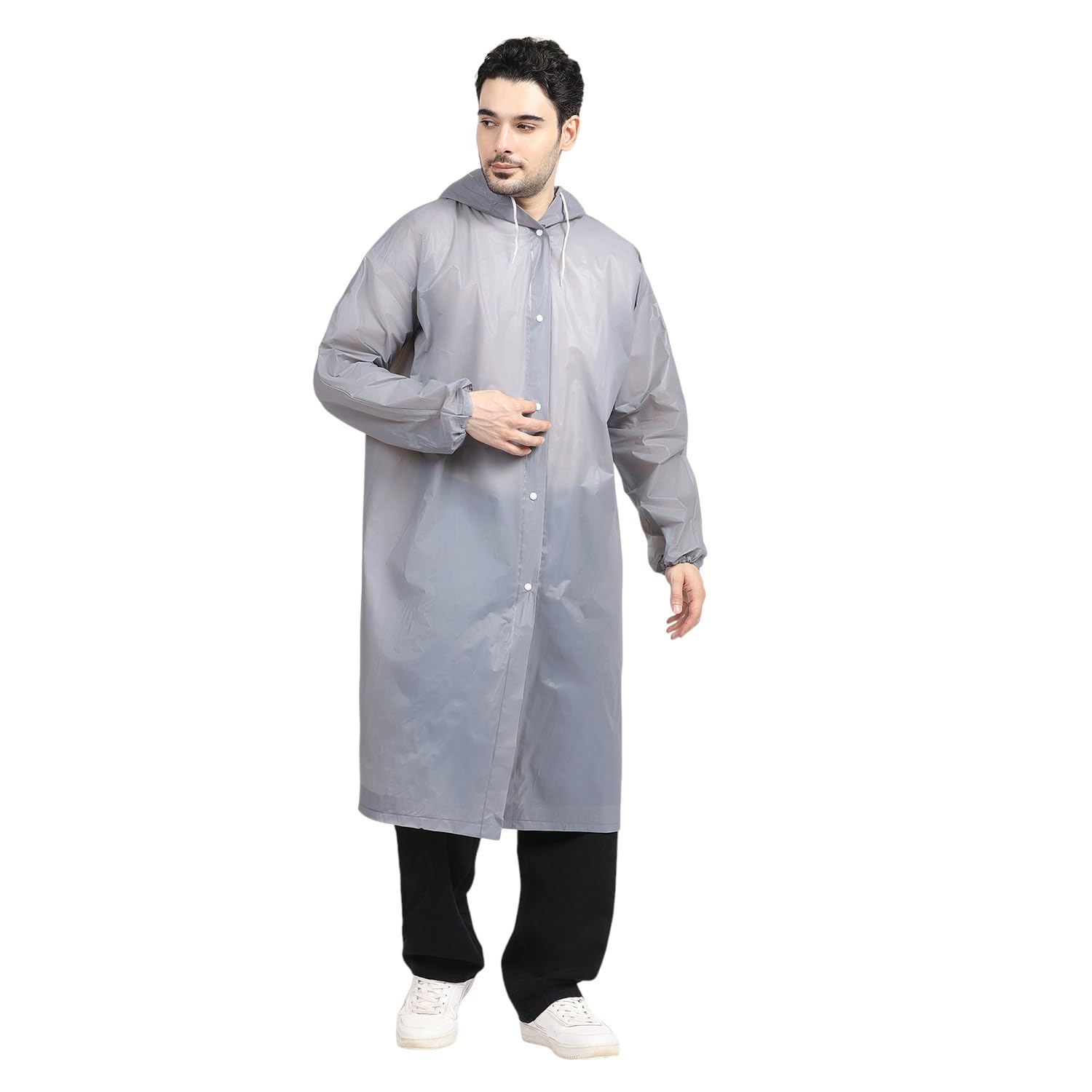 Eco-Friendly EVA Poncho Raincoat for Men & Women, Lightweight Waterproof Coat with Hood, Adjustable Drawstring, Button Closure & Easy Carry Pouch, Reusable & Durable Outdoor Rainwear