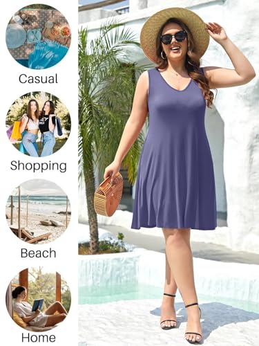 Image of BELAROI Women Casual Summer Beach Dresses Plus Size Sundress V Neck Pockets Swing Tank Dress Cover Ups