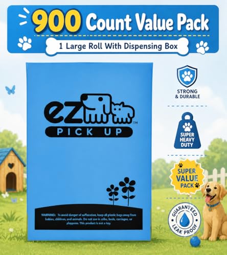 Image of 900 Count Dog Waste Bags Poop Bag on Roll, Blue by EZ Pick Up | strong heavy duty