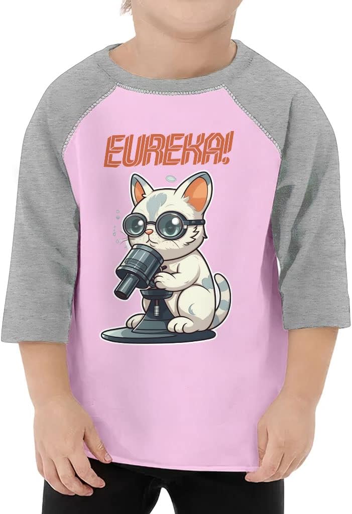 Eureka Toddler Baseball T-Shirt - Cat Graphic 3/4 Sleeve T-Shirt - Printed Kids' Baseball Tee