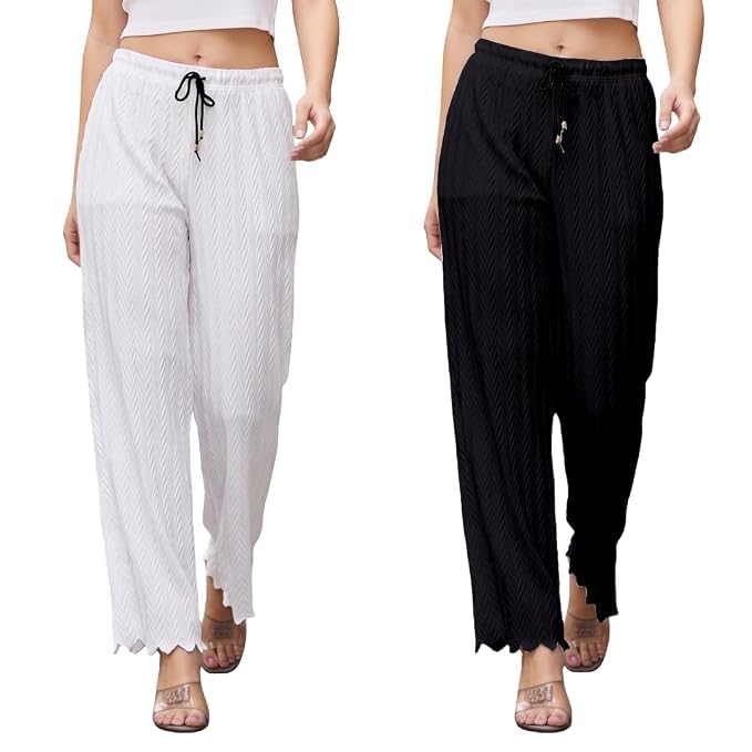 Men's Everyday Wear Palazzo Pants Combo Pack of 2 | Elastic Waist Wide Leg Trousers | Relaxed Fit Casual & Lounge Wear Bottoms | White & Black-image-42