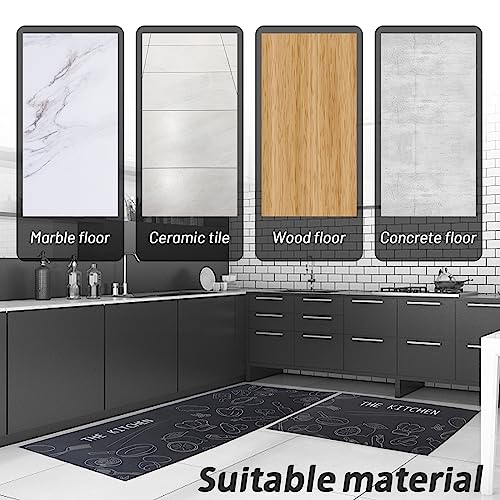 Kitchen Rugs 2 Pieces, Black, 40x60+40x120cm, Modern Geometric, Water Resistant, Non-Slip, Machine Washable, Kitchen, Entryway, Doorway, Hallway, Office, High Traffic Areas - Image 6