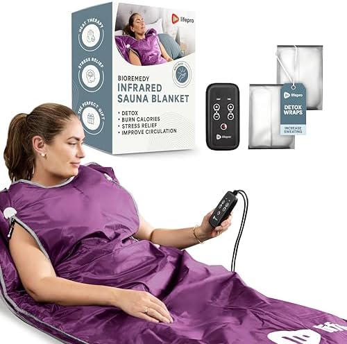 Lifepro BioRemedy Infrared Sauna Blanket - Portable Far Infrared Home Sauna for Detox, Tension and Relaxation - Adjustable Temperature (113-176°F) - Includes Carry Bag & Detox Wraps