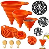 Collapsible Silicone Funnels for Kitchen Use Can Be Arbitrarily Cut Caliber with Strainer and Hook...