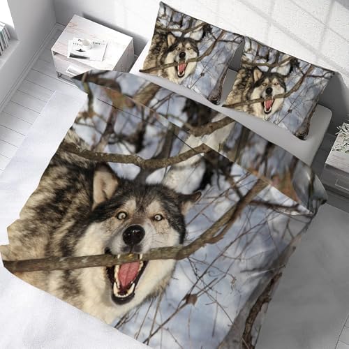 Housse de couette 160x200 en microfibre douce motif loup sauvage