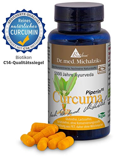 Curcuma pipérine du Docteur Alexander Michalzik + 95 % de curcumine + 5 mg dextrait de piper nigrum avec 95 % de teneur en pipérine par capsule + 90 capsules végétaliennes + NON SYNTHÉTIQUE  PUREMENT NATUREL, ceci est prouvé par lANALYSE ISOTOPIQUE DU CARBONE C14