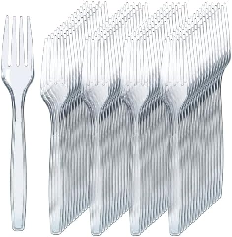 Prestee 300 Clear Plastic Forks - Heavy Duty Utensils - Disposable Forks - Fancy Cutlery - Clear Plastic Silverware Bulk - Disposable Flatware