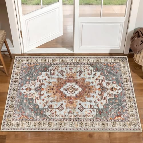 Image of Tangsoo Oriental 2x3 Washable Rugs for Entryway, Non Slip Small Area Rug