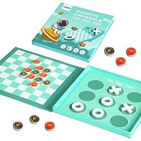 2-in-1 Magnetic Checkers & Tic-Tac-Toe Board Game | Travel Activities for Kids | Foldable Plane and Car Games | Family Fun Travel Essentials for Boy and Girl Over 3 Years