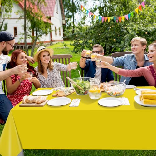 Image of 16Pack Yellow Plastic Tablecloth for Rectangle Tables, Premium Decorative Yellow Disposable Table Cloths for Parties, Rectangle Party Table Cover for Birthday Wedding Baby Shower Festivals, 54x108Inch