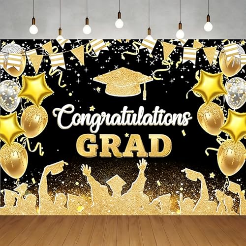 Fondo de graduación negro y oro 71 x 43 pulgadas miniatura 1