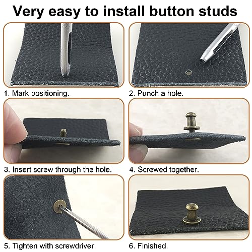 YORANYO 75 Sets 8MM Round Head Button Stud for Leather Chicago Screws Spikes and Stud Leather Rivets Screws Button Rivets for Repair and Decorate Clothing Shoes Belts Bags Dog Collars (Mixed in Box)