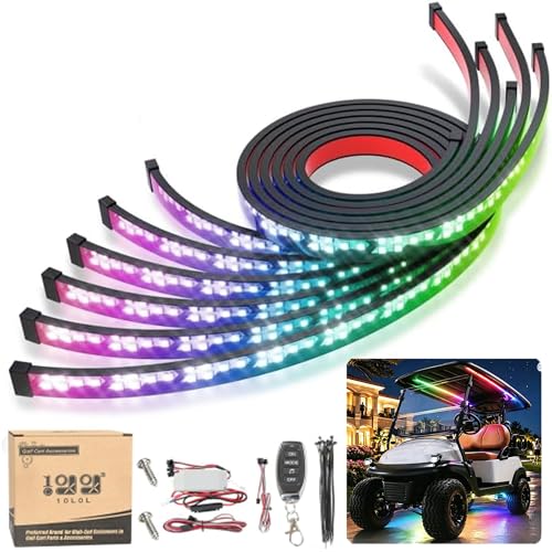 Image of 10L0L Golf Cart Underglow Light Kit with Canopy Lights, IP67 Waterproof, 24 Dream Color Modes Wireless Remote Music Sync, 12V-80V Wide Voltage Fit for Yamaha EZGO Club Car