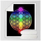 Picknickmatte Bettwäsche Zen Themenbett Decken Bunte benutzerdefinierte Decke Geometrische Plüsch Bettdecke Blume des Lebens Picknickdecke (Color : 1, Size : 75cmx100cm)