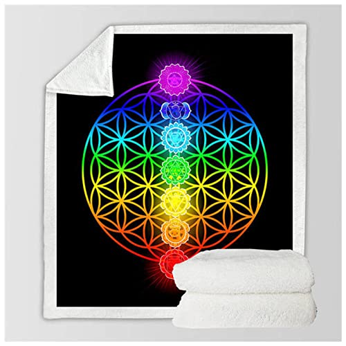 Picknickmatte Bettwäsche Zen Themenbett Decken Bunte benutzerdefinierte Decke Geometrische Plüsch Bettdecke Blume des Lebens Picknickdecke (Color : 1, Size : 75cmx100cm)