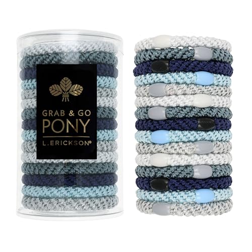 L. Erickson Grab & Go Ponytail Holders, Atlantic, Set of Fifteen - Exceptionally Secure with Gentle Hold