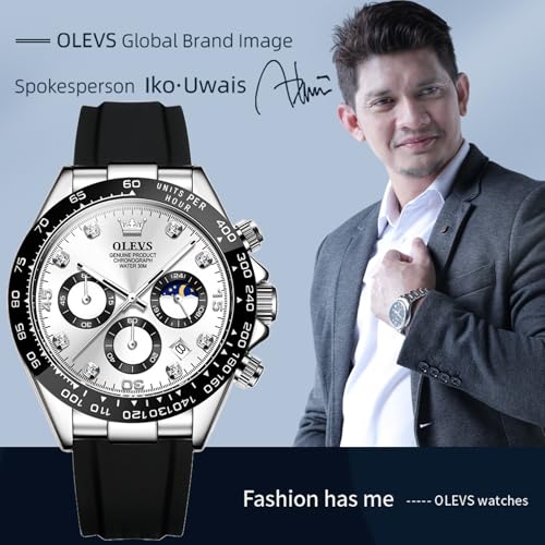 Image of OLEVS Men's Watch Analog Chronograph Waterproof Multifunctional Diamond Sports Silicone Strap Moon Phase Quartz Night Light Men's Watch