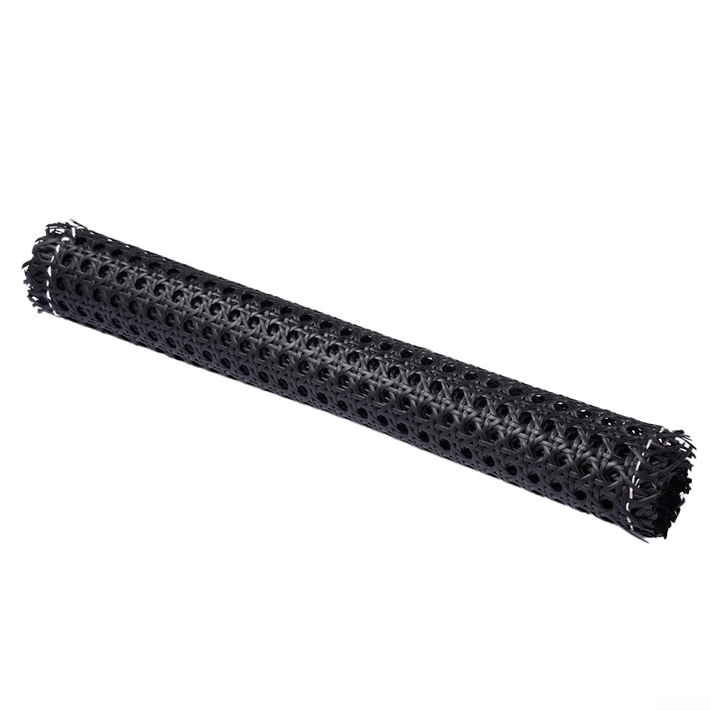 Rollo de malla de ratán negro, rollo de malla de mimbre de caña de plástico, material de caña de cincha, rollo de caña tejida para muebles, silla, gabinete, techo, cesta