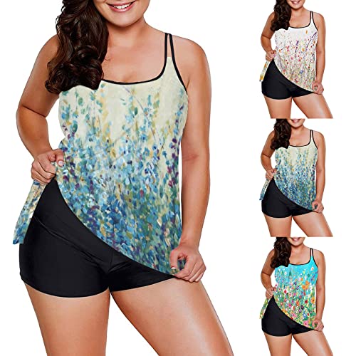 Bikini Sets For Women Fashion Printed Flowy Tankini Plus Size Comfy Fit Bathing Suit 2 Piece Tummy Control Swimsuit #TOP4