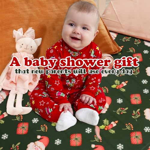 Image of Cloele Christmas Santa Crib Fitted Sheet for Boys Girls - Green Baby Nursery Sheet Cozy Bed Sheet for Standard Crib and Toddler Mattresses Crib Mattress Infant Sheet