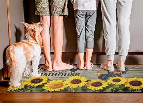 Rooster Kitchen Rug Farmhouse Non-Slip Anti Fatigue Mat For Floor 2 Pcs Sunflower Kitchen Rugs Comfort Standing Mats Memory Foam Cushioned Mat For Kitchen Office Decor, 17.3" X 28" + 17.3" X 47" #TOP4