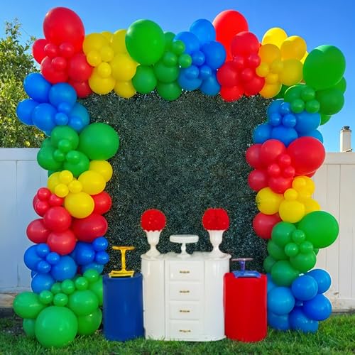 Image of Red Yellow Blue Green Balloons, 60PCS Red Orange Blue Balloons, Rainbow Cartoon Theme Primary Color Latex Balloon for Kids Birthday Baby Shower Festival Carnival Circus Party Decorations Supplies