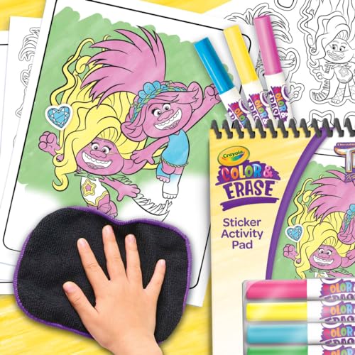 Crayola Trolls Color & Erase Sticker Activity Pad, 12 Reusable Trolls Coloring Pages & 100 Stickers, Gift - image 6