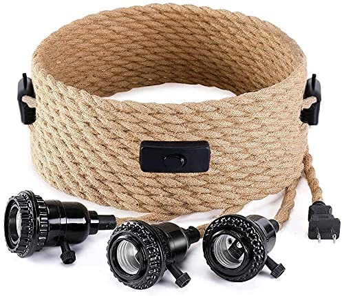 Fantado Jute Rope Triple Socket Black Pendant Light Lamp Cord For Lanterns, Switch, 19 Ft By Paperlanternstore #TOP2