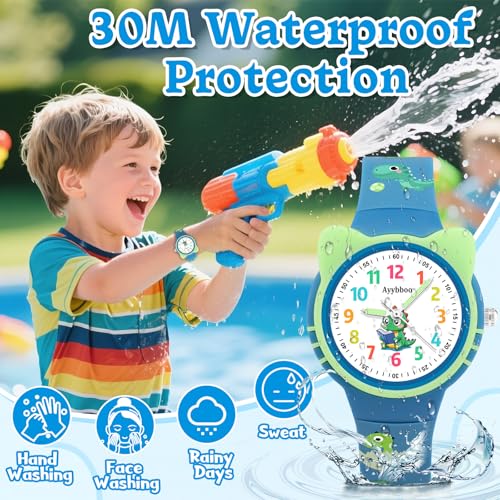 Cat Analog Watch for Girls Boys Toddler, Learning Time and Easy to Read, 30M Waterproof Children Quartz Wristwatches, Cute Telling Time Hand Watch with Cartoon Soft Strap Age 5-124