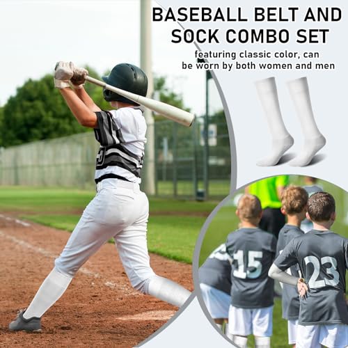 Image of Zhanmai Baseball Belt and Socks Combo, Adjustable Elastic Belt and Softball Socks, Multiple Sizes for Youth Boys Girls, Adult