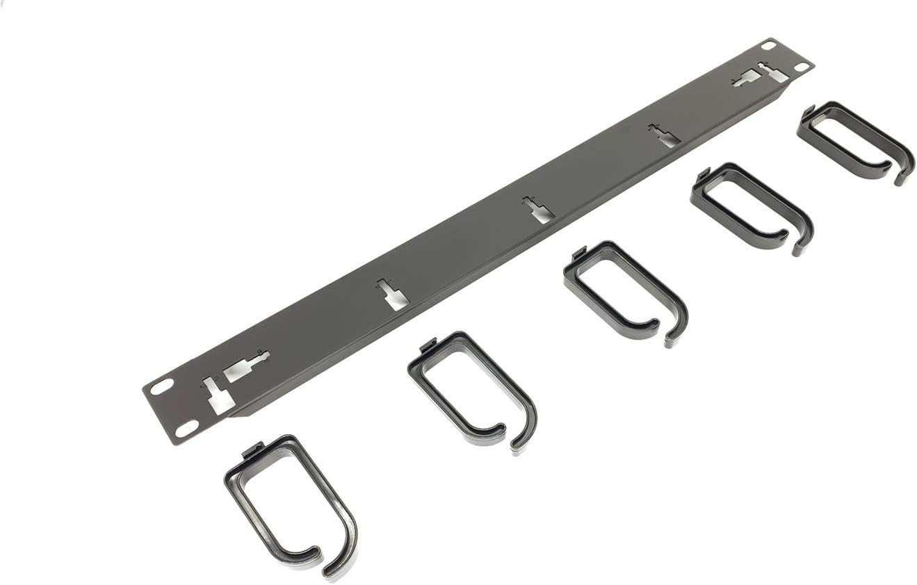5 Pack 1U 19” Server Rack Cable Management Panel w/D-Ring Hooks - 1U Horizontal or Vertical Wire and Cord Manager - Made in Taiwan