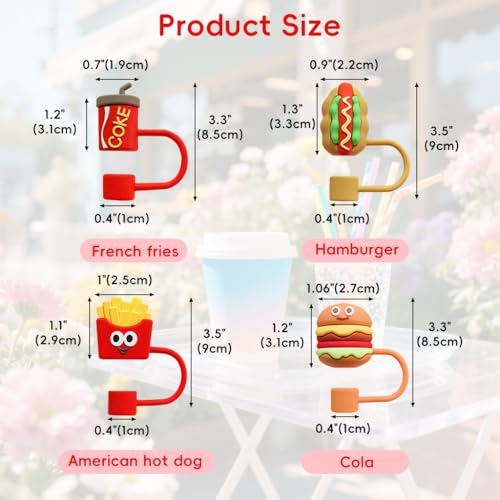 Image of HASTHIP 4Pcs Silicone Straw Caps Cartoon Style Attachment Dust Proof Straw Cap Reusable Fashion Accessories, Stanley Tumblers Tip Cover for 10mm Straws