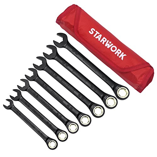 STARWORK True Mechanic™ 7Pc. 120T SAE&Metric Ratcheting Wrench Set, Professional, with Roll-Up Pouch Bag, Black, 7 PC 120T