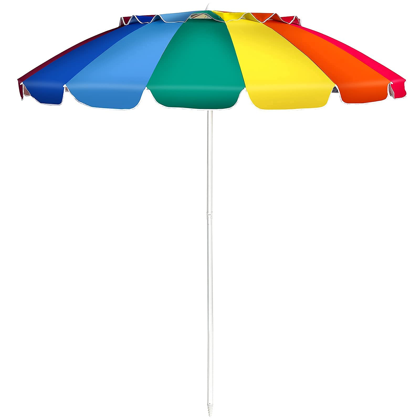 Giantex 8 Ft Beach Umbrella, Patio Sunshade Umbrella with Sand Anchor & Tilt Mechanism, 16 Fiberglass Ribs, Air-Vent Design, Portable Sun Shelter Suitable for Seaside, Backyard, Poolside, Market Entrance (Rainbow)