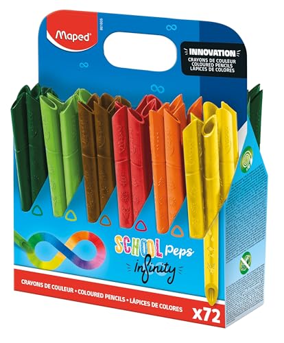 La Mejor Lista de Lápices plásticos y de cera para comprar online. 40 Maped - Lápices de color de School'Peps Infinity - 100% plomo, 100% utilizables, cero residuos, sin afilar, dura mucho tiempo, forma triangular ergonómica, paquete escolar de 72...