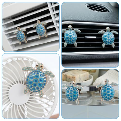 Image of Ouligay 2PCS Cute Sea Turtles Car Air Freshener Vent Clip, Sea Turtle Car Accessories, Blue Turtle Cars Vent Clips Rhinestone, Ocean Theme Interior Decoration for Women Girls
