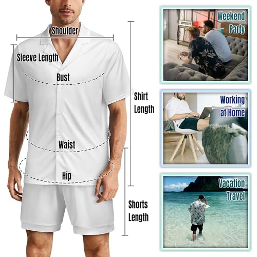 Mens Nautical Print Pajamas Matching 2 Piece Set Home Pajama Pants Short Sleeves Button Up Shirts Travel Sleep Shorts3