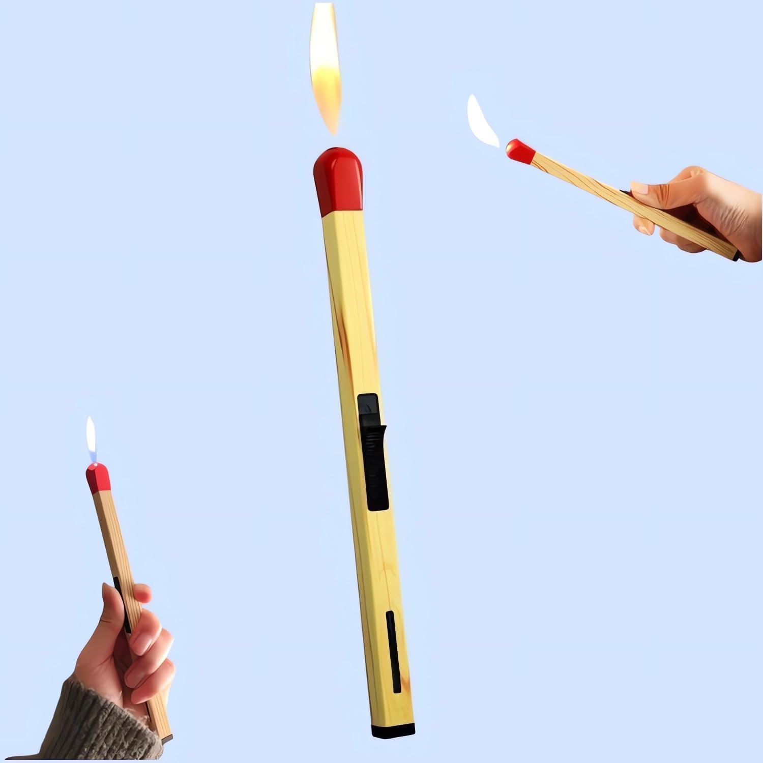 Big Match Lighter 2025 Upgrade Giant Match Stick Butane Lighter Refillable Lighter Cool Lighter Soft Flame Lighter BBQ Lighter Novelty Long Match Shaped Flame Lighter for Kitchen Fireplaces (1PC)