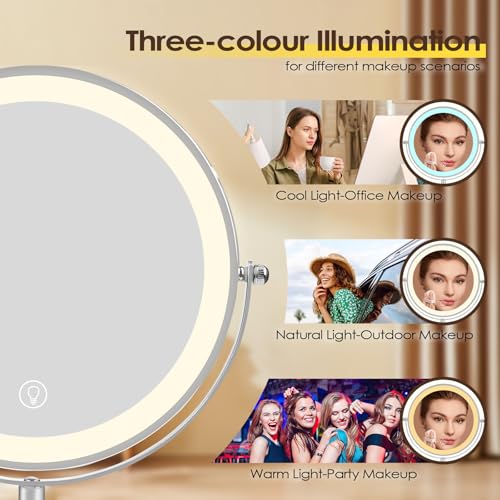 Cuteefun 8" Vanity Mirror with Lights, 1X/10X Magnifying Mirror on Stand, Adjustable Height & Brightness, 360° Rotation - Image 4