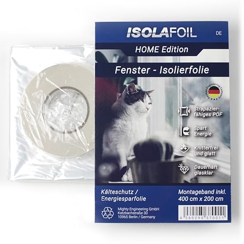 Fenster-Isolierfolie - ISOLAFOIL Home Edition - 2m x 4m - POF - Thermo Cover - wärmedämmend - glasklar - Energiesparfolie - kein Beschlagen - Kälteschutzfolie