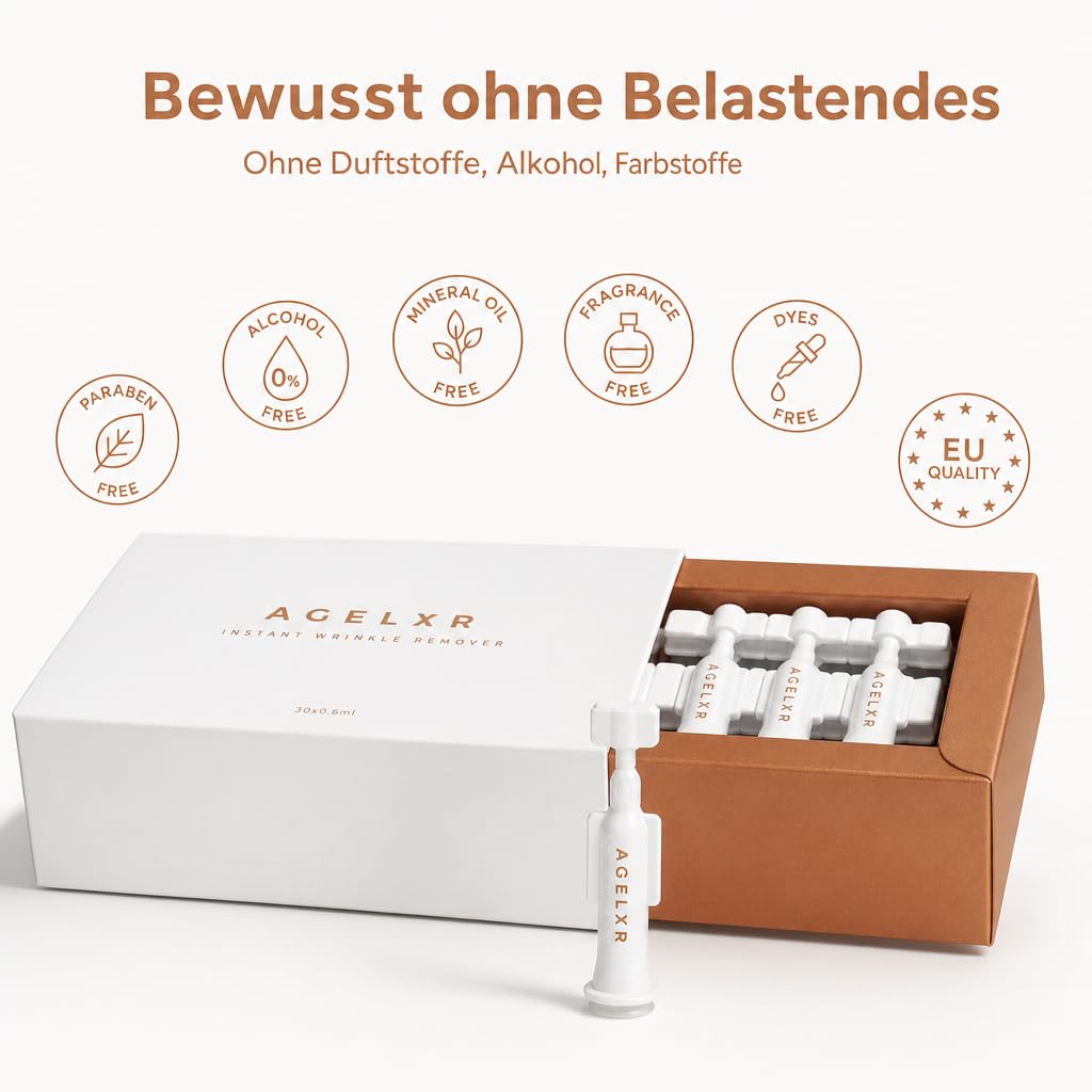 Dermz AGELXR Augenserum mit Argireline® gegen Augenringe & Falten | 30 Ampullen (je 0,6 ml) für ca. 12 Wochen · für Tränensäcke, Augenringe & Fältchen · Soforteffekt, sichtbar glattere Haut