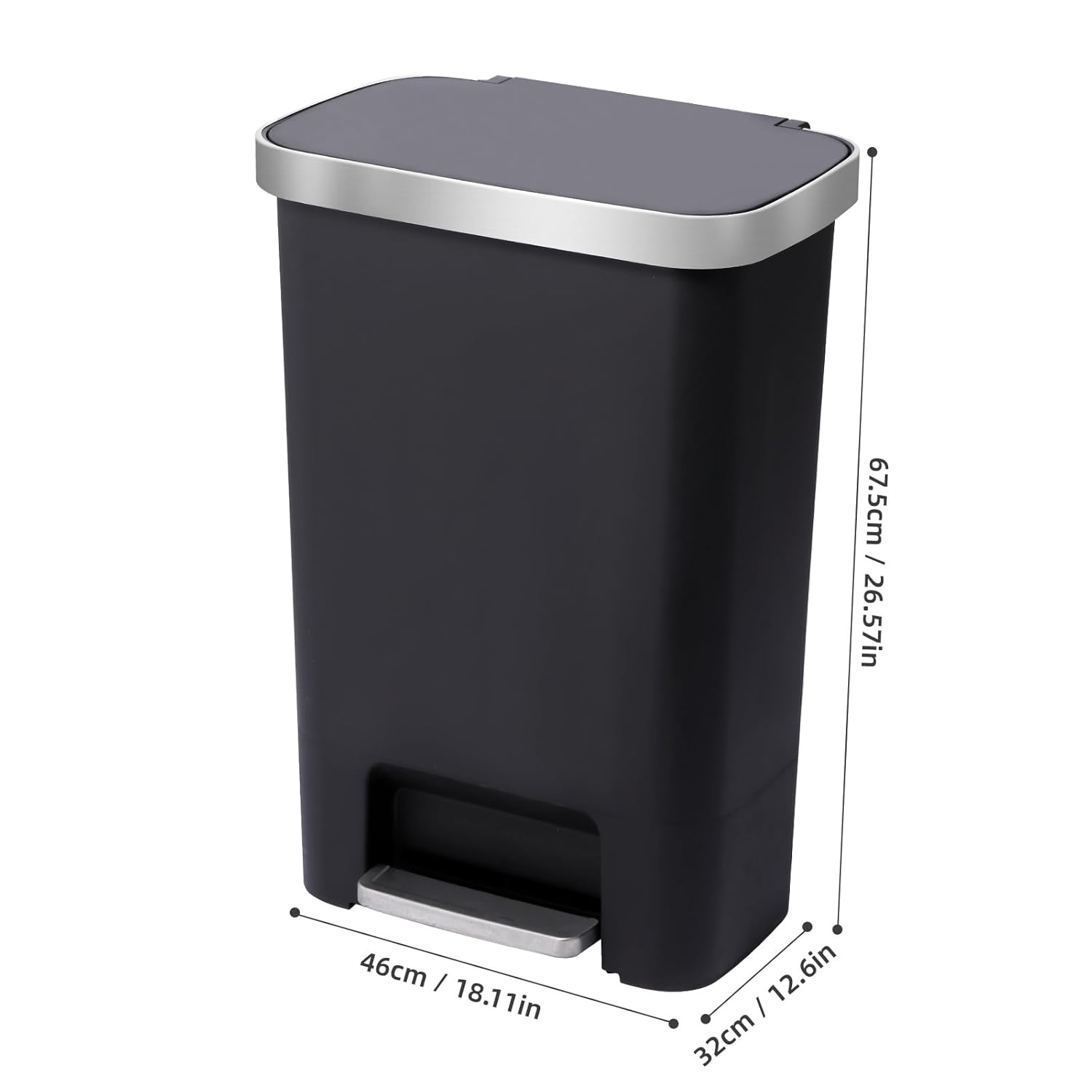 13 GAL / 51L Trash Can with Lid Kitchen Step Trash Can Garbage Can Trash Cans for Kitchen Waste Bin, Trash Bin with Step On Foot Pedal, Black