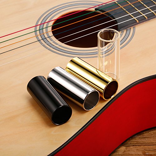 4 Stück Glasrutsche und Messing Rutsche in Box für Gitarre, Bass, Medium (6 cm)