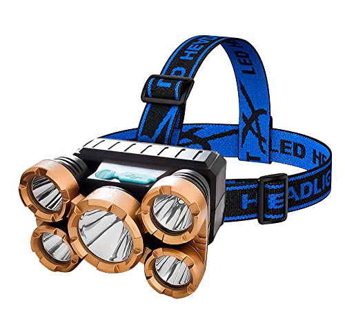 Lanterna de Cabeça Recarregável Profissional com 5 Leds 5 modos de iluminação, Alto Brilho para Acam