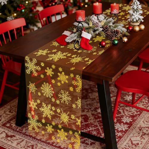 Tischläufer Weihnachten Rolle, Gold Organza Stoff...