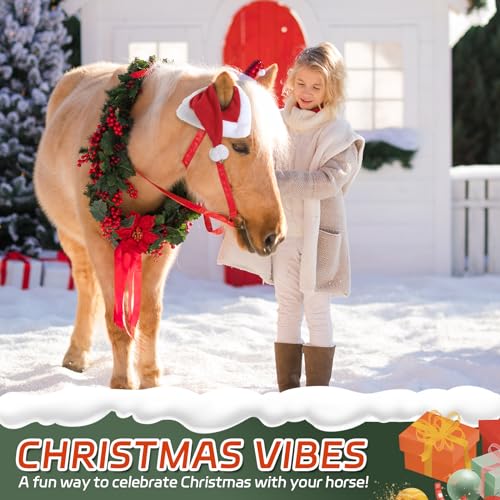 Image of Santa Hat for Horse Equestrian Christmas Holiday Fleece Cap with Jingle Bell,Pet Costumes Christmas One Ear Slip On