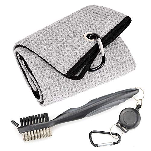 Mile High Life Microfiber Waffle Pattern Tri-fold Golf Towel | Brush Tool Kit