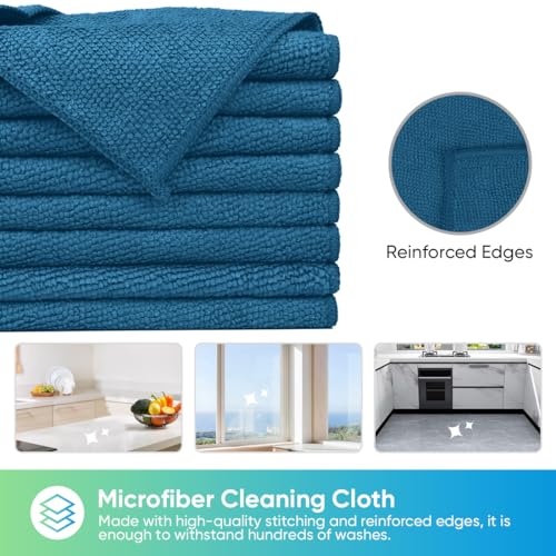 Image of HOMEXCEL Navy Blue Microfiber Cleaning Cloth, 24 Pack Cleaning Towels for Kitchen, Lint Free, Scratch-Free, Highly Absorbent, and Reusable Cleaning Rags for House, Window, Cars, 11.5 X11.5 inch