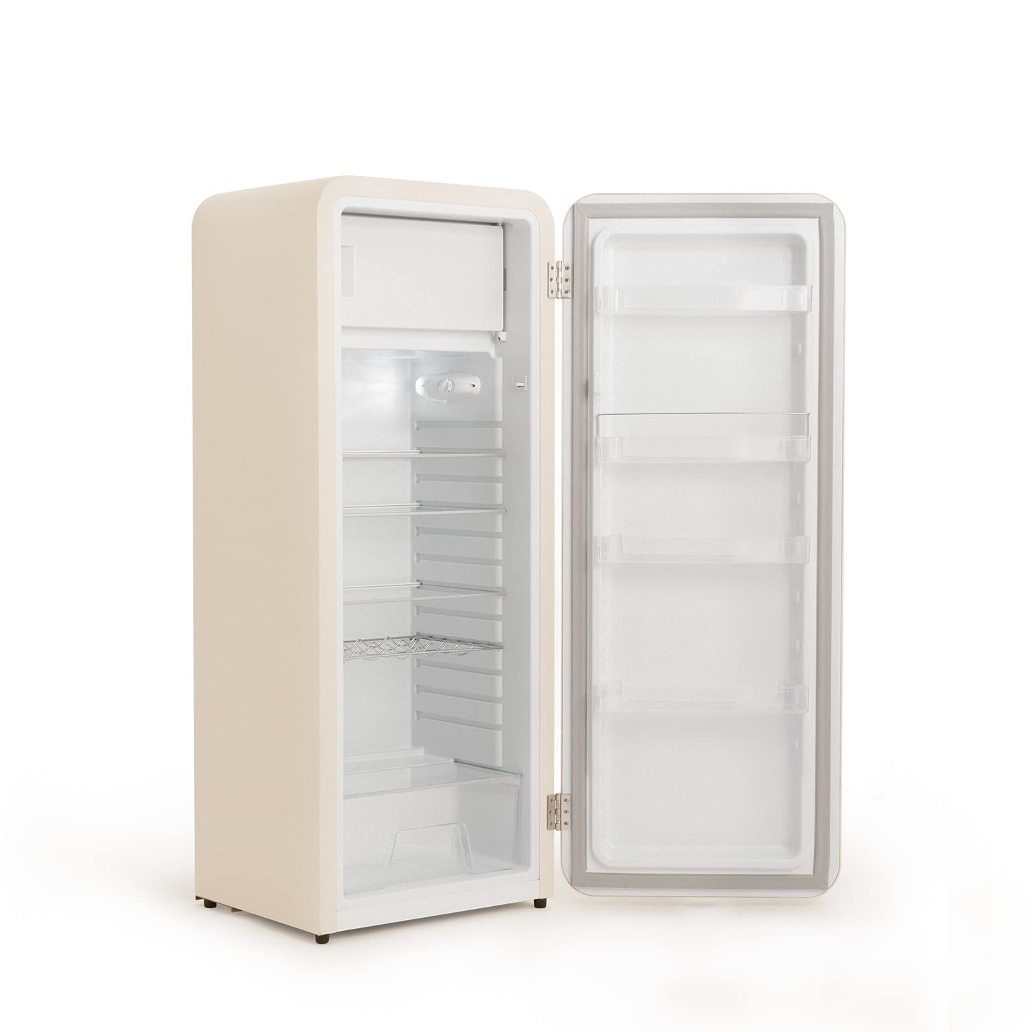 CREATE / RETRO FRIDGE 150 WOOD/Frigorífico blanco roto maneta madera con congelador 281L / 102W. bajo consumo. diseño vintage. 150cm. 3 estantes. regulador temperatura. botellero. 60x60x150cm — view 68